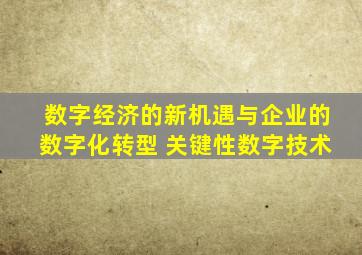 数字经济的新机遇与企业的数字化转型 关键性数字技术